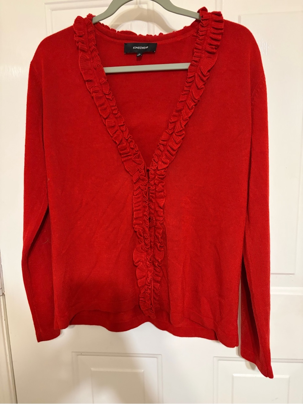 Jones Wear Gorgeous Women's Red Ruffle Trim Cardigan Sweater Size Large